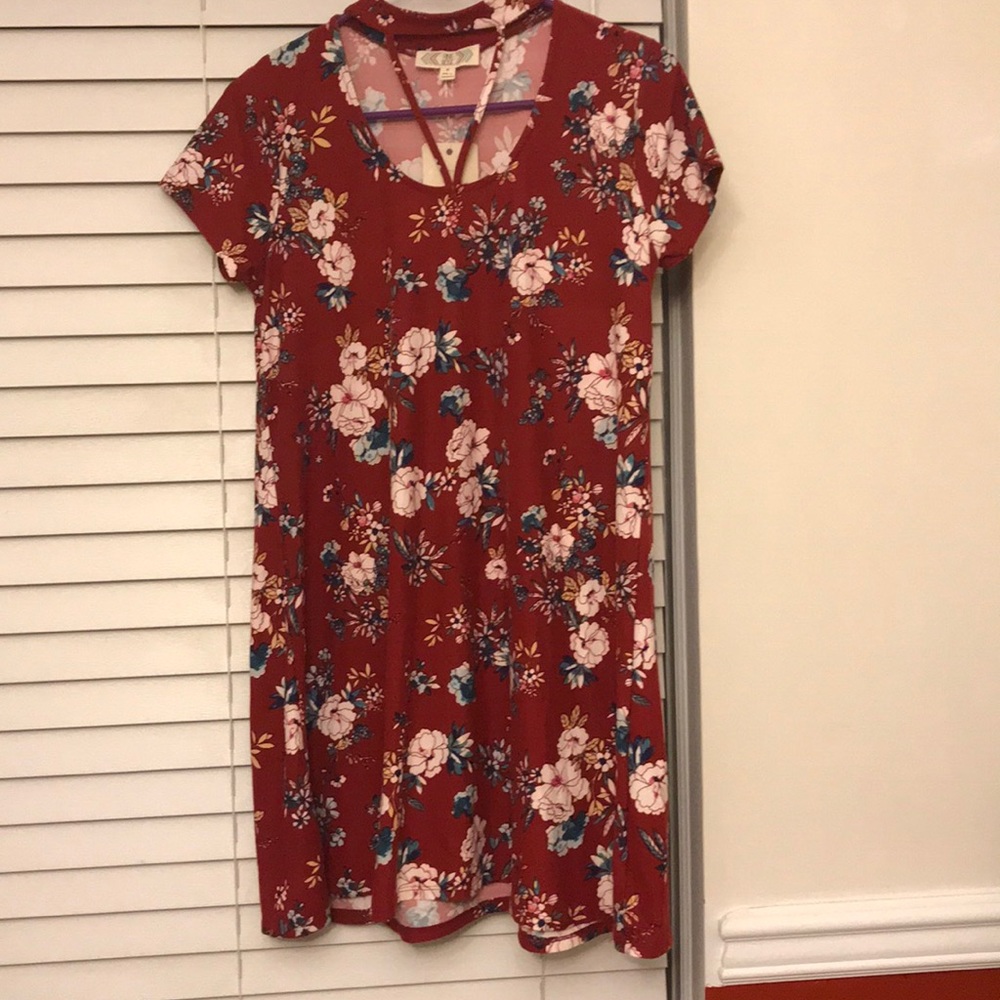 3/$25 Pink Rose floral midi tunic dress size M
